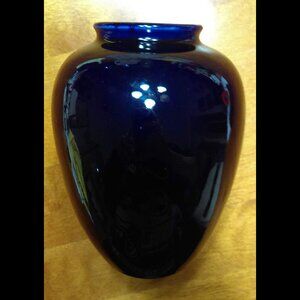Vintage Asian Style Deep Cobalt Blue Pottery Vase 6" Tall